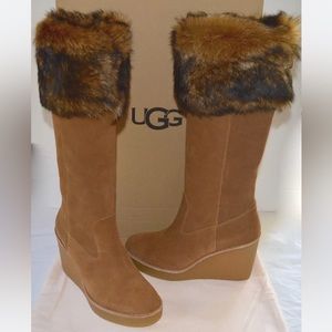 UGG- Brown Suede Tall Wedge Boots